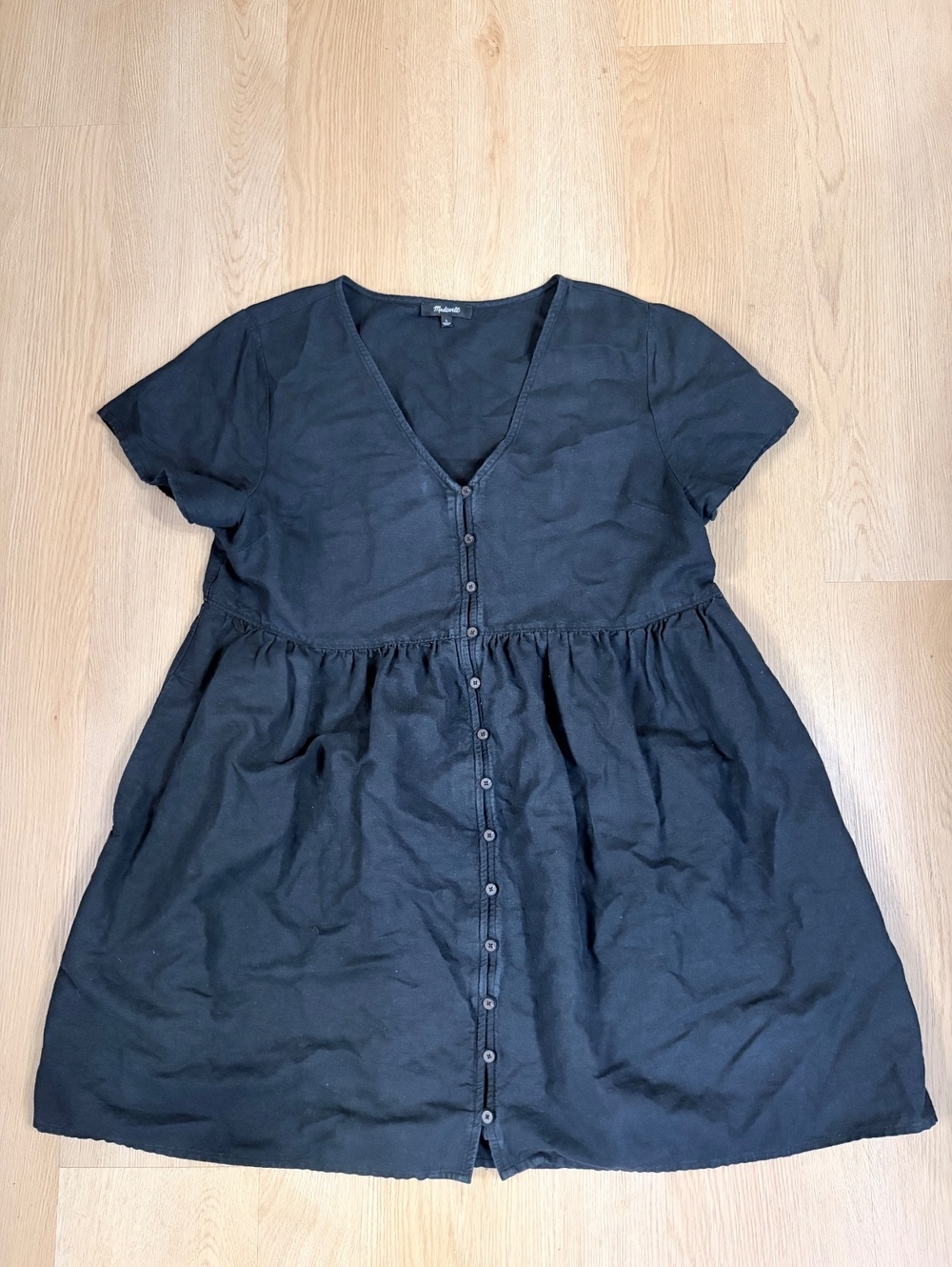 Women’s Madewell Black Linen Blend Button Front Dress Size Large
